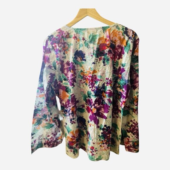 Chaudry KC Floral Purple Top Tunic Blouse XL Boho Sequined Beaded Lightweight - Picture 2 of 8